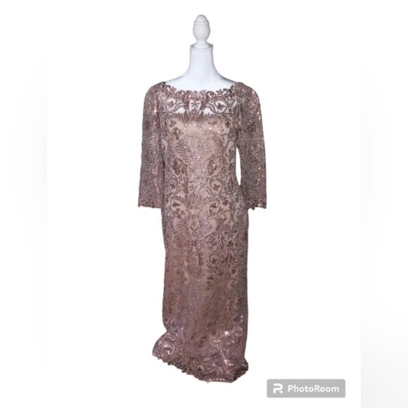 BHLDN Tadashi Shoji "Yvonne" Sequin Lace Overlay Dress Size 8 - Picture 7 of 11